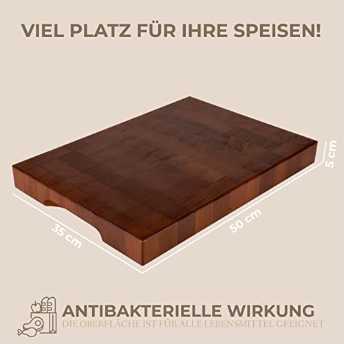 Foto von Cuisine Romefort | Hackblock aus Thermobuche Stirnholz | Massives Schneidebrett mit Griffen | Holz Geölt (XL | 50 x 35 x 5 cm)
