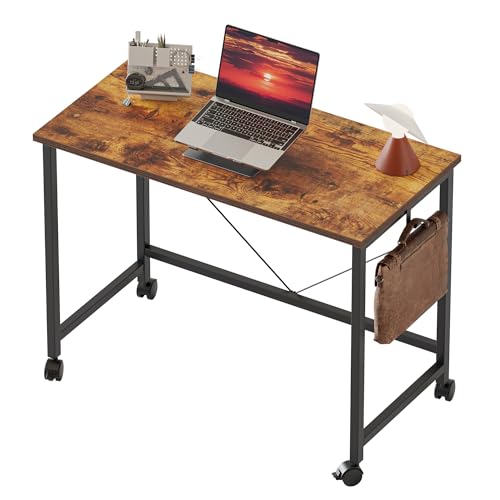 Mericonia 80 cm Computertisch mit Rollen, Gaming-Schreibtisch für kleine Räume, moderner Schreibtisch im schlichten Stil für das Homeoffice, Schreibtische für Studenten, Braun