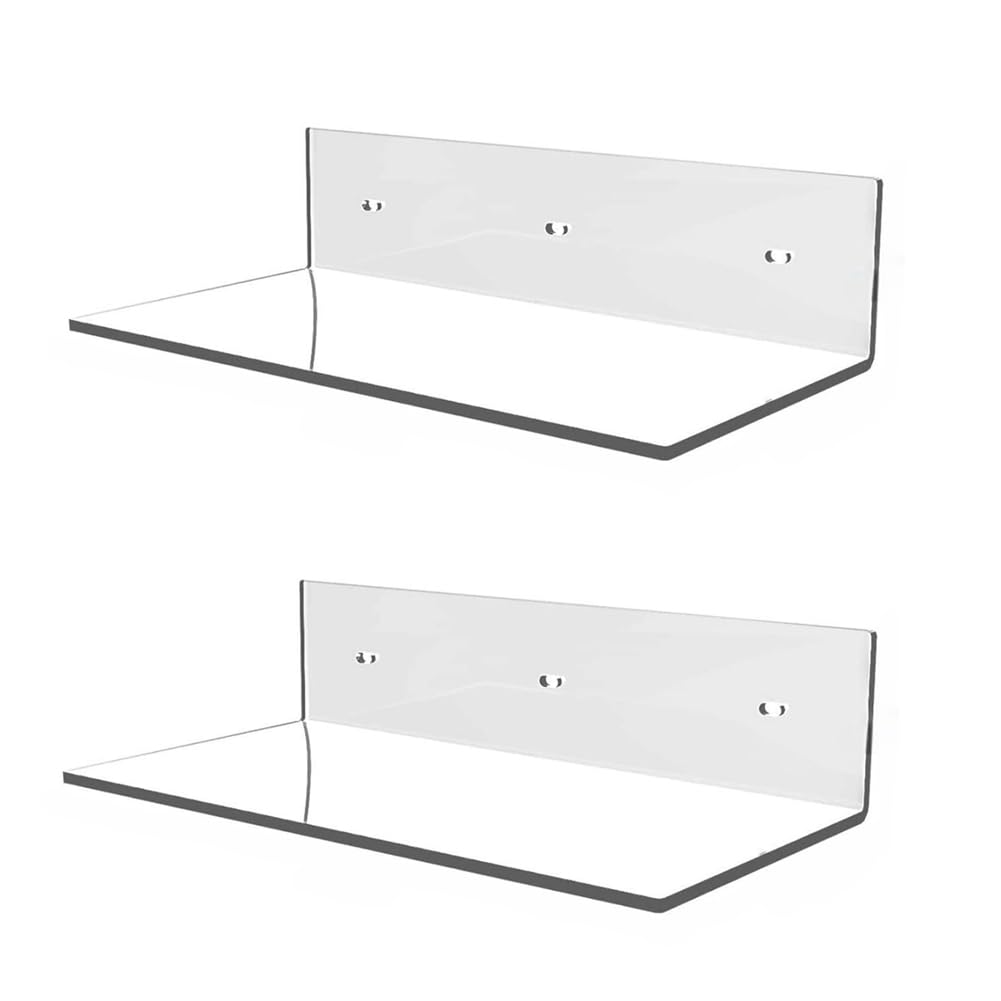 CTRLZS Small Wall-Mounted Acrylic Floating Shelf Clear Storage Rack Decor for Bathroom Living Room Clear