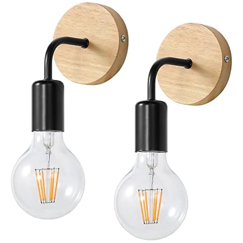 Seamoon Lámpara de Pared Interior de Madera de Hierro Forjado Retro Negro Cover