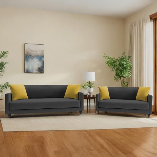 Image of Casaliving Dominic 3 + 2 Seater Sofa Set for Living Room (Black) Premium Fabric Sofa