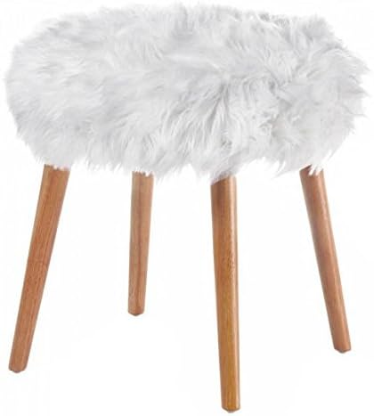 Accent Plus White Faux Fur Stool 17.75x17.75x17.25