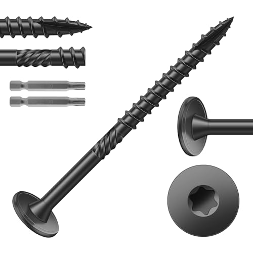 Image of #14 x 3 Inch Outdoor Structural Wood Deck Screws (201Pcs /6lb), Carbon Steel, Black, Flat Head, Rust Resistant Epoxy Coated, T30 Star Bit
