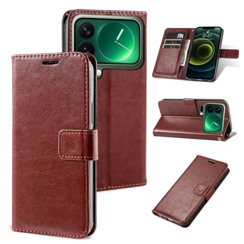 Housse Xiaomi 14 Pro 5G en cuir uni marron au design chic et finitions premium