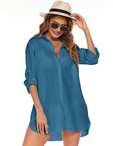 Image of HOTOUCH Women Boyfriend Shirts Button Down Long Sleeve Blouse Cuffed Sleeve Collared Shirt