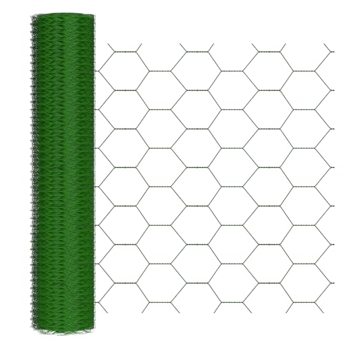 Maschendrahtzaun PVC Beschichtetes Drahtgeflecht, Sechseckgeflecht Verzinkt Hühnerzaun, Funktionaler Zaun für Abgrenzungen im Garten, Metall Gartenzaun 25m Länge x 100cm Höhe, Grün