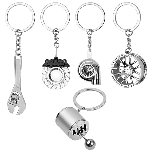 Hoxfly 5 Piezas Llavero de Accesorios de Coche, Metal Llavero Coche, Llavero de Accesorios de Coche, Llavero de Metal para Autopartes, Decoración De Fiesta Creative Car Styling, Llavero Turbo, Cambio