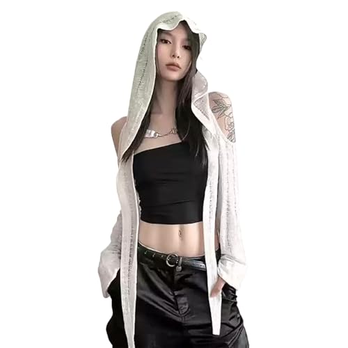 Women's Super Crop Long Sleeve Hoodie Cardigan - Post-Apocalyptic Style Open-Front Knit Top