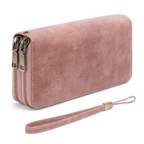 Grand portefeuille femme double fermeture éclair en cuir vegan avec 36 porte-cartes