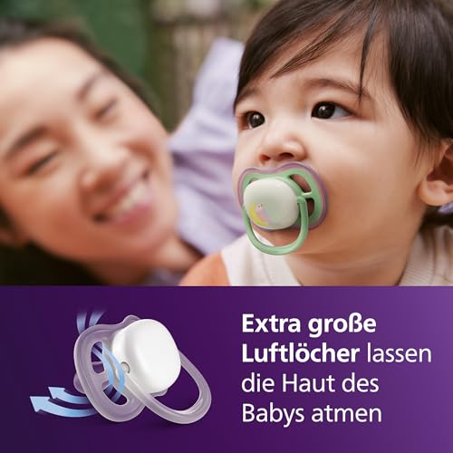 Philips Avent ultra air Nighttime Schnuller – kiefergerecht geformtes Design, für Babys von 6–18 Monaten, leuchtet im Dunkeln, weicher… – Ansicht 2