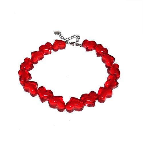 Smiling Sunflower Crystal Heart Necklace For Valentine's Day Acrylic Beads Love Necklace For Women And Girls -Red #TOP5