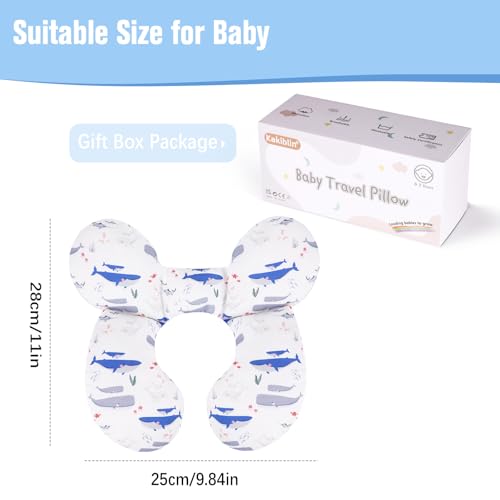 Image of KAKIBLIN Baby Travel Pillow, Upgraded Baby Neck Pillows for Car Seat, Infant Neck Support Pillow for Head and Neck,Newborn Head Support for Car Seat, Stroller, Pushchair(Whale)
