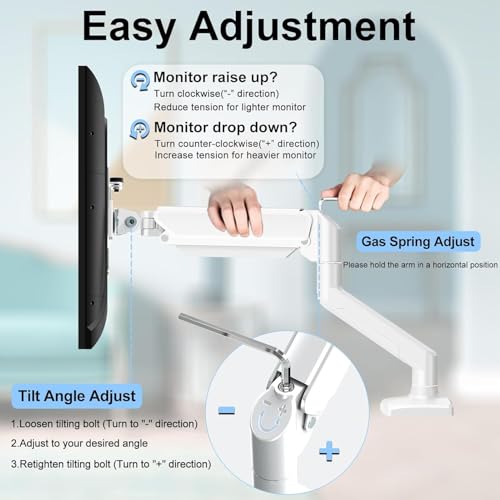 JIN OFFICE Silver Alloy Monitor Gas Spring Arm | Supports 13-32" Monitor | Height Adjustable Desk Mount| Monitor Stand with Gas Spring Adjustment - Image 4