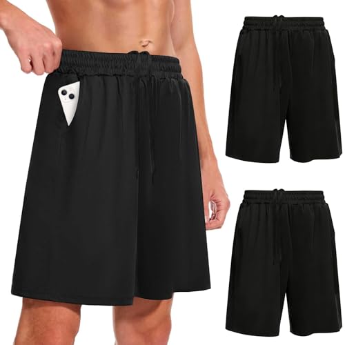 Image of SCCGKP 2 Pack Mens Gym Shorts with Pockets Breathable Sports Quick Dry Shorts Lightweight Running Short for Athletic Basketball Football Fitness (M, Black+Black)