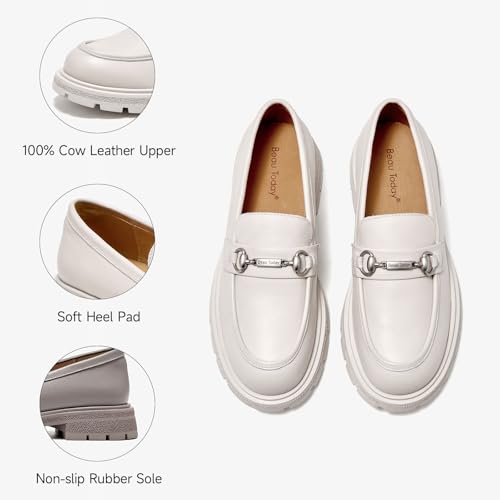 Image of BEAU TODAY Womens Platform Loafers, Leather Penny Loafer Shoes