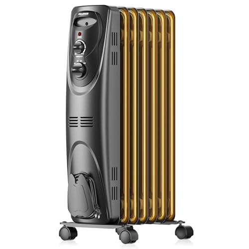 PELONIS Oil Filled Radiator Heater for indoor use Large Room Safe with Thermostat, 1500W Energy Efficient Quiet Space Heater, 3 Heat Settings & 8H Timer, Overheat & Tip-Over, Black
