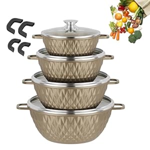 HOMELUX Topfset Induktion 8-teilig, 20/24/28/32cm Kochtopf Set mit Antihaftbeschichtet, Kochtöpfe Induktions für Alle Herdarten, PFOA/PFOS-frei, Diamantform & Braun