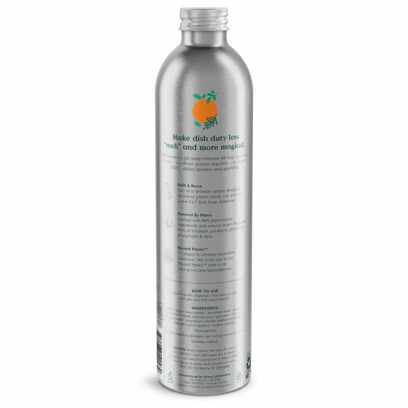 Image of Grove Co. Ultimate Dish Soap Refills (16 Fl Oz) Removes 48-hr Stuck-on Food and Grease,Plastic Free Cleaning Products,100% Natural Orange & Rosemary Fragrance