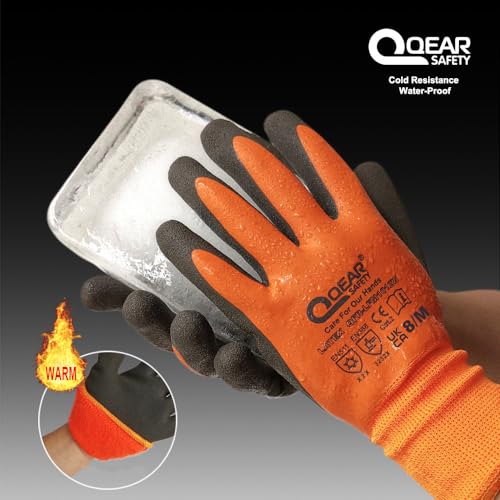 QEARSAFETY 1 Pair Thermal Work Glove, Cold Resistance Glove, Fleece Lining, Fully Latex Rubber Coated For Water Proof, Sandy Soft/Anti-Slip Palm For Grip,10/XL - Image 4