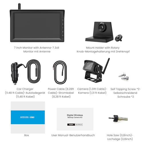Auto-VOX W10 Kabellos Digital Rückfahrkamera Set mit 7‘’ Split-Screen Monitor,...