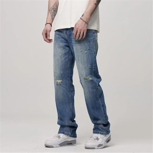 Men's Ripped Jeans Fashion Loose Straight Casual Wide Leg Pants4