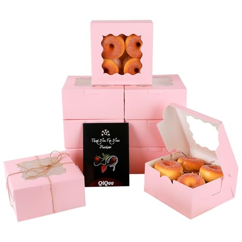 Gcardist Cajas para galletas rosas con ventana, 15 piezas, 15,2 x 15,2 x 7,6 cm, para bodas, favores, cumpleaños y fiestas (6 x 6 x 3 pulgadas)