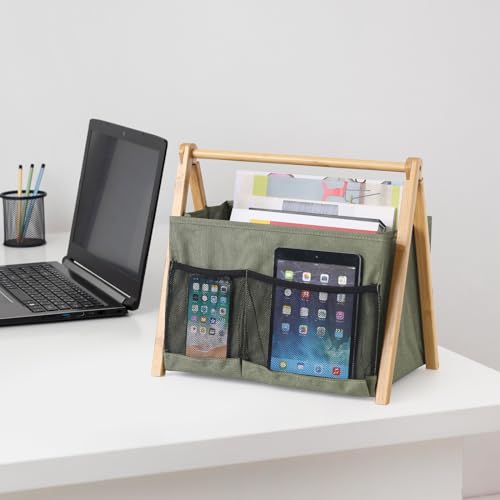 Magazine Holder, Magazine Rack Floor Sturdy Foldable, Magazine Basket with Pocket Book Bin Caddy for Newspaper, Magazine Organizer Document for Office/Home (Green) - Thumbnail 7