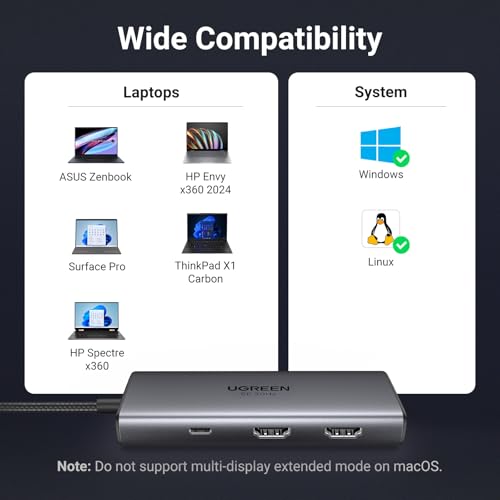 UGREEN Docking Station, Revodok 206 USB C Hub (6-in-1) with Dual 4K@60Hz, Single 8K@30Hz, 100W Power Delivery, 3x 5Gbps USB Data Ports, USB-C Dock for Thinkpad, HP, Dell Laptops and More - Image 7