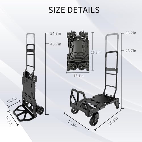 Carretilla plegable 2 en 1 con capacidad 330 lb y ruedas miniatura 6