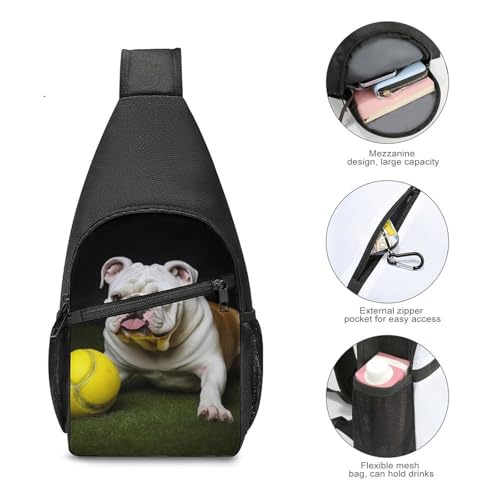 Mochila tipo bandolera con Bulldog y pelota amarilla miniatura 5
