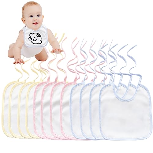 VIKY® Lot de 12 bavoirs à peindre, blancs, avec bordure colorée, imperméables, pour bébé, cadeau pour fête prénatale, cadeau pour fête prénatale, décoration de fête prénatale pour garçon et fille