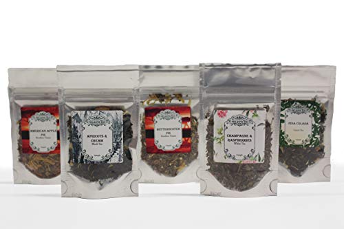 Nelson's Tea - Dessert Tea Sampler - American Apple Pie, Apricots & Cream, Butterscotch Pie, Champagne & Raspberries, Pina Colada (Sample Sizes) #TOP10
