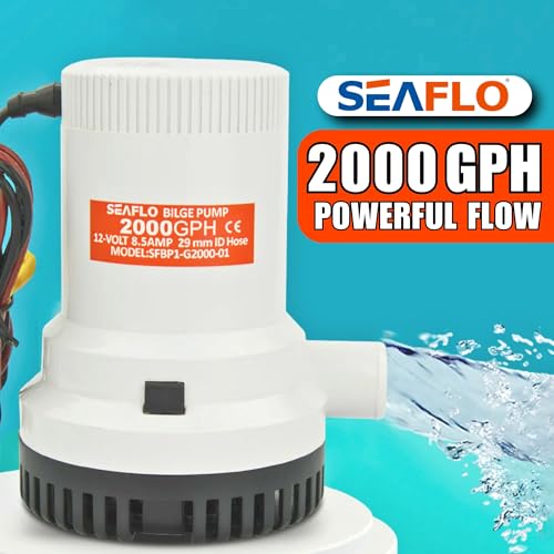 Image of SEAFLO 01 Series 2000 GPH Bilge Pump - 12V, 1-1 /8 inch Outlet, Marine Submersible Pump with Anti-Airlock Protection, CE & Rohs Certified, 4-Year Warranty | Reliable for Boats and Marine Applications