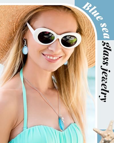 Yinkin 2 Pcs Sea Glass Necklace Beach Themed Necklace Sea Glass Earrings Set Starfish Ocean Blue Freshwater Pearls Earring Handmade Jewelry with Gift Box Gifts for Women Girls Beach Lovers3