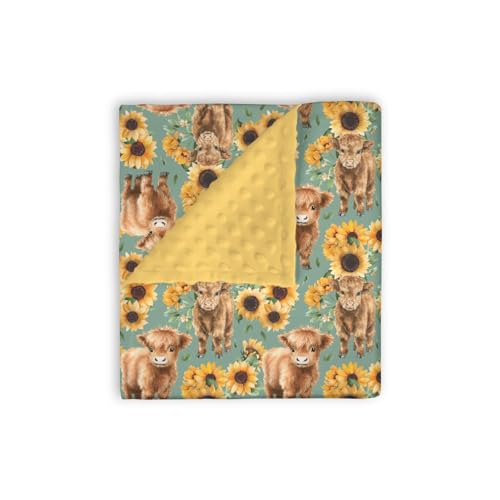 Image of EyMzcod Mink Baby Girls Blankets Highland Cow Sunflower, Western Cowgirl Calf Flower Soft Double Layer Dotted Backing Receiving Swaddle, Newborn Infant Toddler Nursery Crib Bedding Shower Gift 30 x 40
