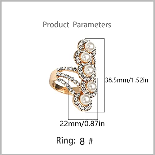 Boho Layered Cz Pearl Statement Ring For Women Girls Gold Plated Cubic Zirconia Imitation Pearls Finger Rings Comfort Fit Dainty Birthday Wedding Anniversary Mother's Day Jewelry Gift Size 8 #TOP4