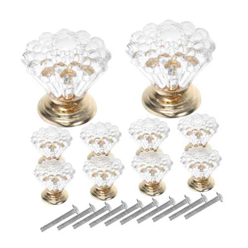 BAZEITFLOW 10pcs Crystal and Gold Drawer Pulls Acrylic Single Hole Cabinet Knobs for Dressers and Kitchen Cabinets Decorative Handles for Home Furniture