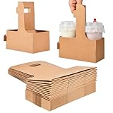 2 Cup Disposable Drink Carrier with Handle, Supkiir Kraft Paperboard Cup Holder for Hot or Cold Drinks, to Go Coffee Cup Holder for Food Delivery Service (20, Kraft)