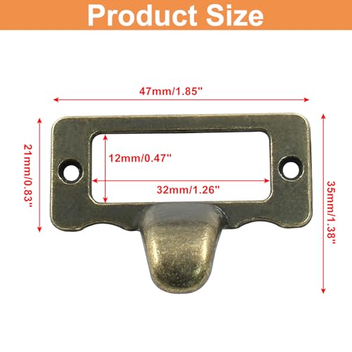 Image of 10 Pcs Antique Bronze Library Label Card Catalog Pulls,Vintage Label Holder Pull Handle, Card Holder Drawer Pulls with Screws for Drawer Cabinet Box Case