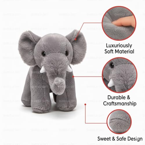 Image of Plush Grey Elephant Toy Teddy Bear Gift 24cm Soft Toys for Baby Girl Fully Washable Plush Toys and Stuffed Toys Perfect for Nursery Play and Cuddling