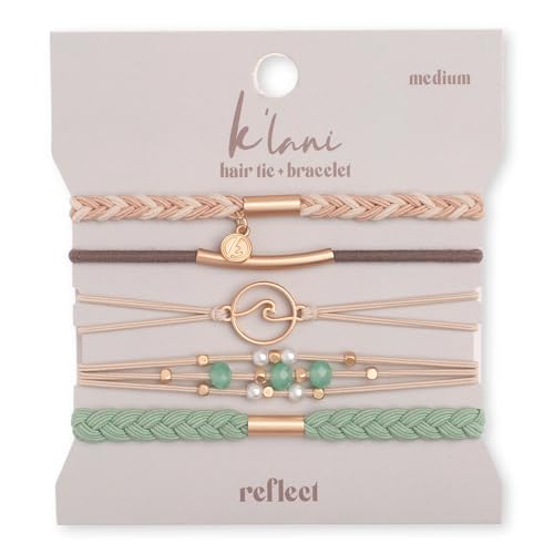 K'lani Reflect Bracelets for Women – Elastic Bracelets and Boho Hair Ties – Cute Hair Ties for Women and Hair Tie Accessories – Stylish Bracelets Boho Style for Hair and Wrist – Set of 5 (Large)