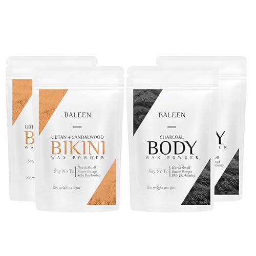 Image of BALEEN Charcoal + Ubtan & Sandalwood for Women Bikini & Body Wax Powder 120g (Pack of 4) | Herbal & Painless Hair Removal | No Irritation or Rashes | Natural Wax Powders For Smooth Skin Wax Powder