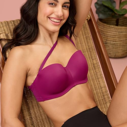 Image of NYKD NYB027 Cotton Padded Wired Multiway Strapless Bra Anti Slip Seamless Bonded Neckline Detachable Straps (Plus