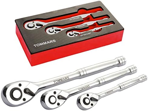 TOMMARS 1/4" 3/8" 1/2" Ratchet Drive Wrench Set, 72-Tooth Quick-Release Ratchets Socket Wrenches, Reversible
