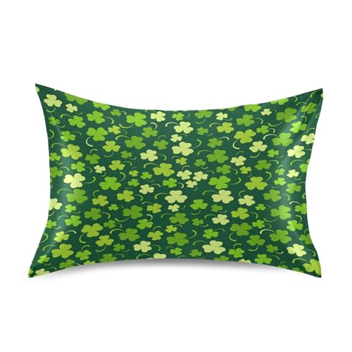 Nander St Patricks Day Queen Satin Pillowcase St Patricks Day Green Leaves Pillow Case Cover Home Bedding Smoothy Ultra Soft Pillow Cover Rectangle Bedding Deco
