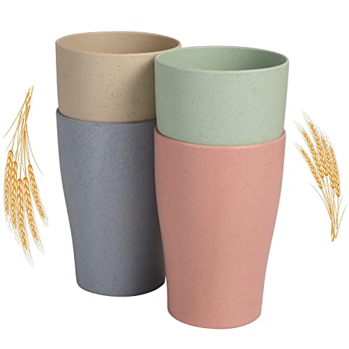 WANBY Wheat Straw Cup 4 Pcs 15 Oz Reusable Drinking Cups Tumbler Set