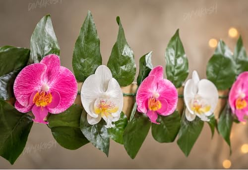 Image of Divyakosh Mango Leaf Vine /Creeper with Orchid Flowers for Door Entrance Decor 80 Inch | 14 Orchid Flowers Hanging Thoran /Bandarwal /Garland for Diwali Ganpati Mandir Festive Decoration