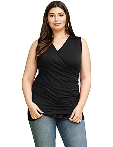 Doublju Womens 3/4 Sleeve Sleeveless Tank Tops Deep V-Neck Surplice Wrap With Plus Size #TOP5