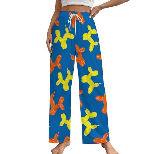 Colorful Dog Balloons Pajama Bottoms Mans Casual Pajama Soft Pajamas Home Bottom Wide Leg Pants With Pockets Indoor Pant