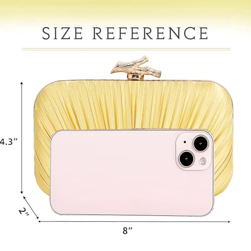 Image of Gold Clutch Purses for Women, Branch Clasp Pleated Evening Bag, Wedding Handbag for Prom, Cocktail & Formal Events